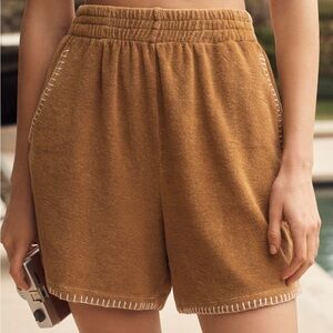 Anthropologie Electric & Rose Tan Athletic Shorts with White Stitching